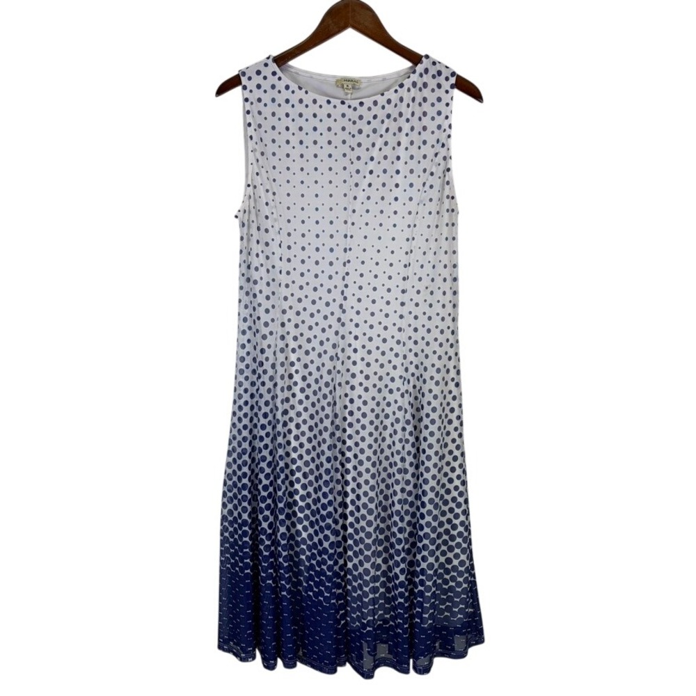 Haani Womans Polka Dot‎ Dress XL Blue White Ombre Mesh Sleeveless Classic Retro